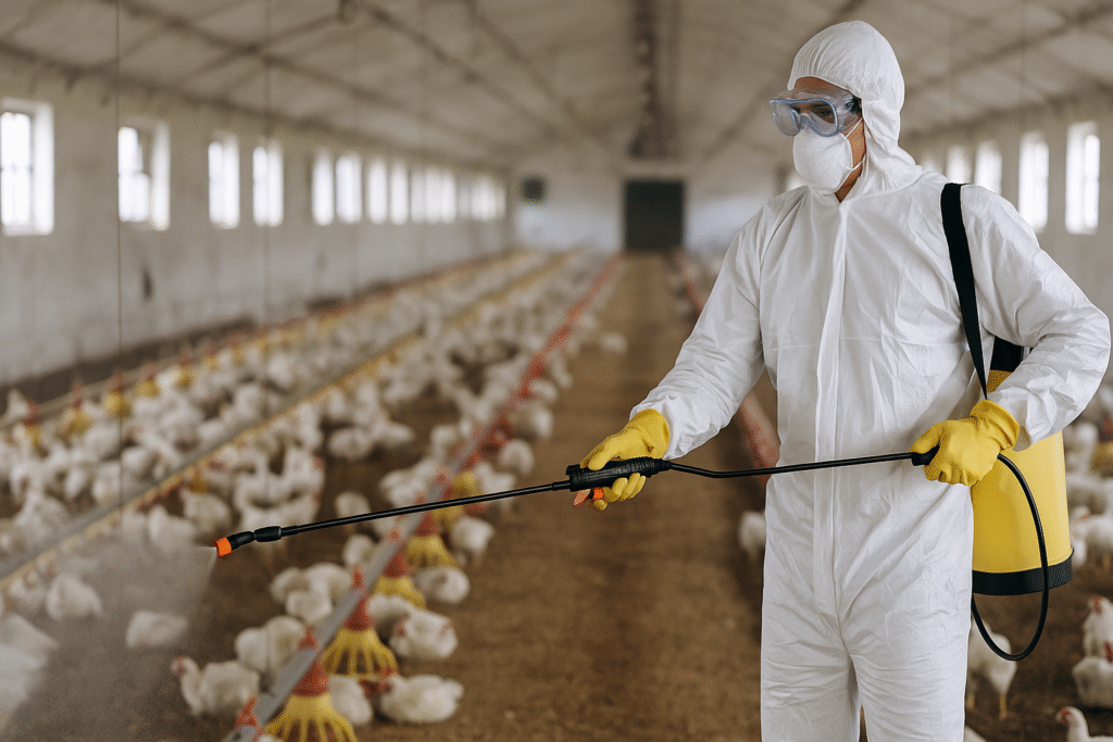 கோழிப்பண்ணைகளில் நோய் கட்டுப்பாட்டுக்கு உலகம் பின்பற்றும் சிறந்த முறைகள் — தூய்மை, தடுப்பூசி, மற்றும் சரியான சூழல் மூலம் பறவைகளின் ஆரோக்கியம் காக்கப்படும். தமிழ்நாடு பண்ணைகளுக்கான புதிய வழிகாட்டி 2025.