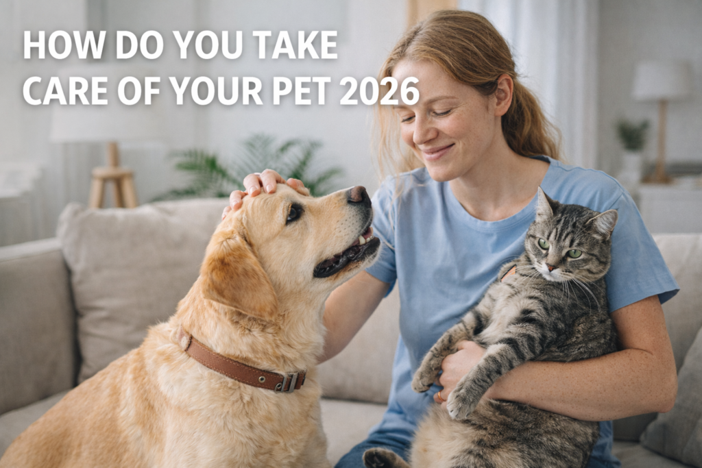 Woman caring for a dog and a cat at home, showing how do you take care of your pet in 2026