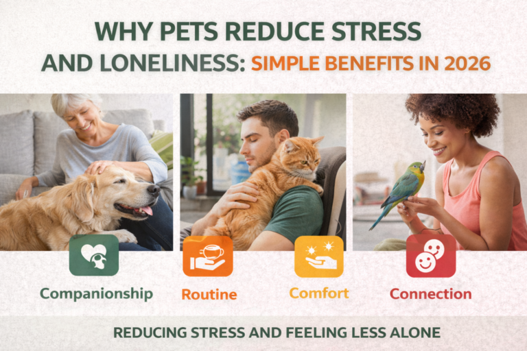 People bonding with pets showing why pets reduce stress and loneliness in 2026 through companionship and comfort