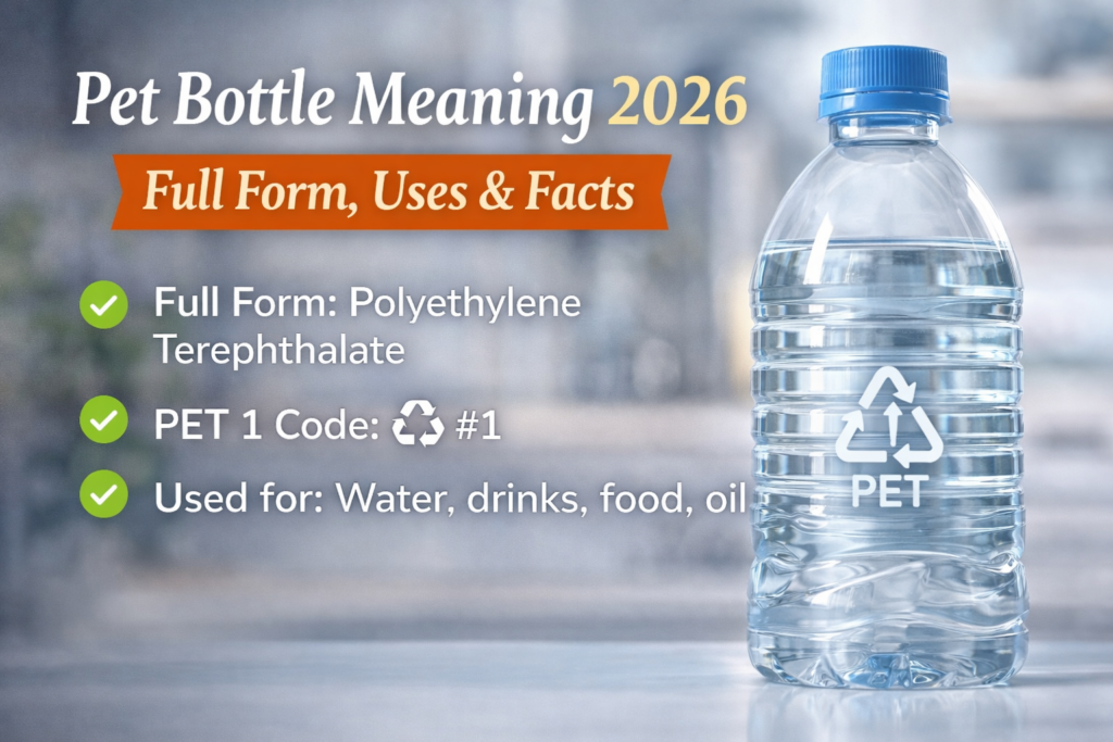 Pet bottle meaning 2026 showing PET plastic water bottle with code 1