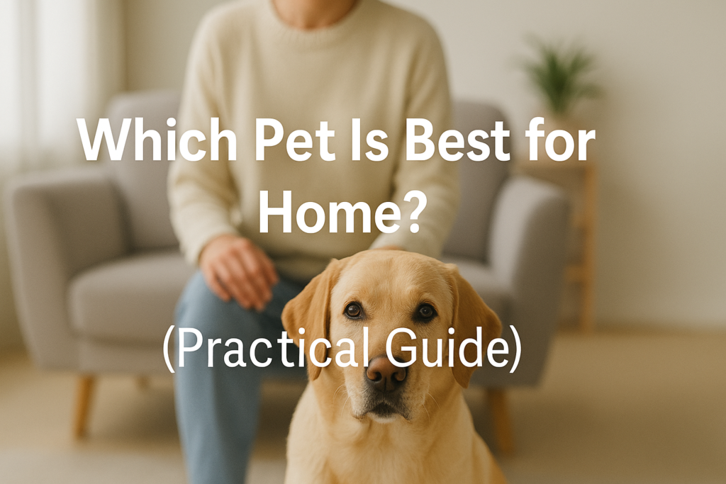 Which pet is best for home shown with a calm dog inside a family living room