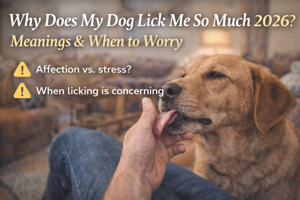 Dog licking owner affectionately at home in 2026